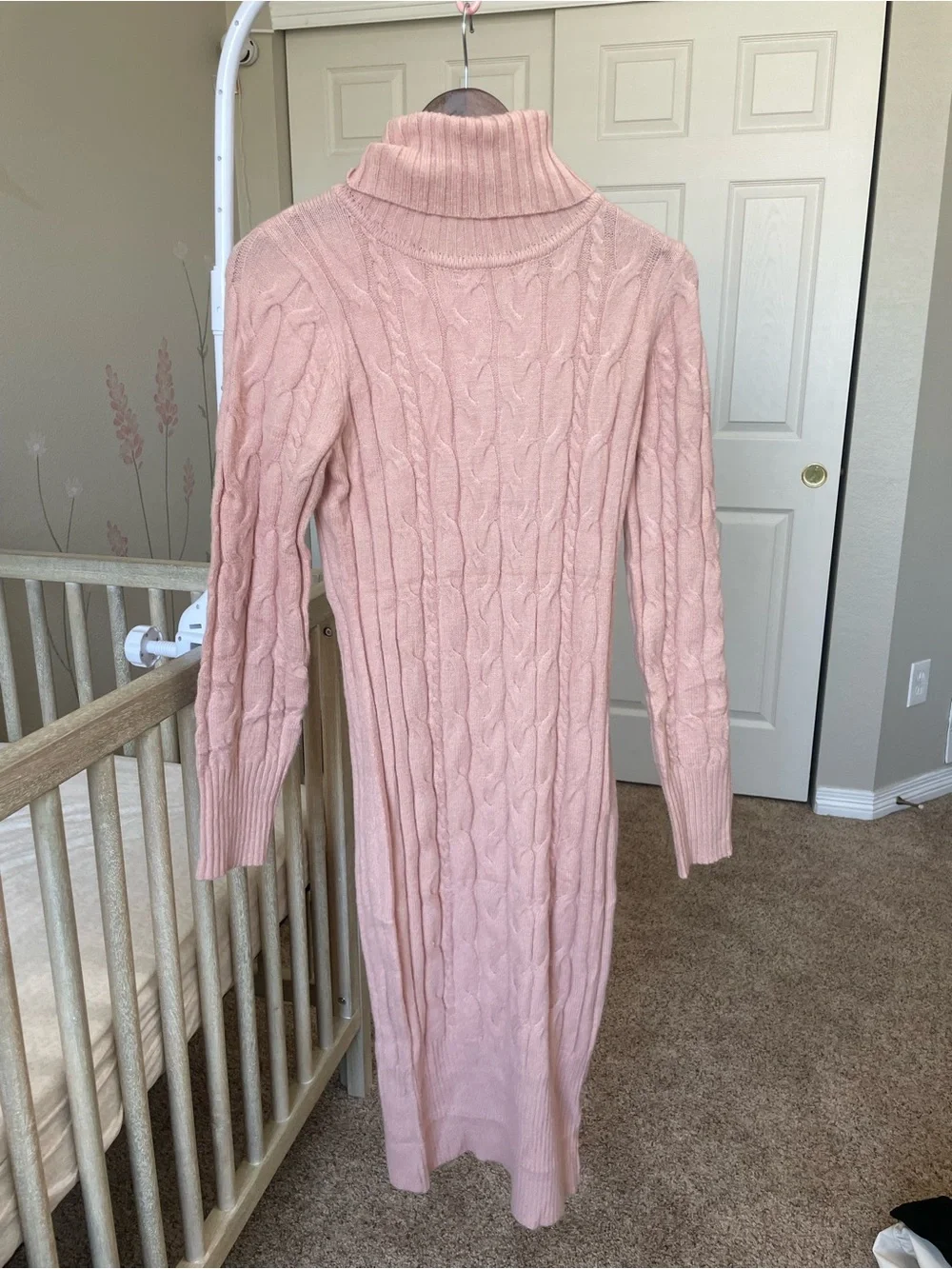 NWOT Women's Cable Knit Turtleneck Sweater Dress - Pink